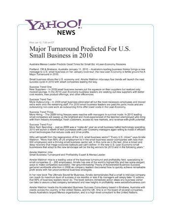 Major Turnaround Predicted for US Small Business in 2010